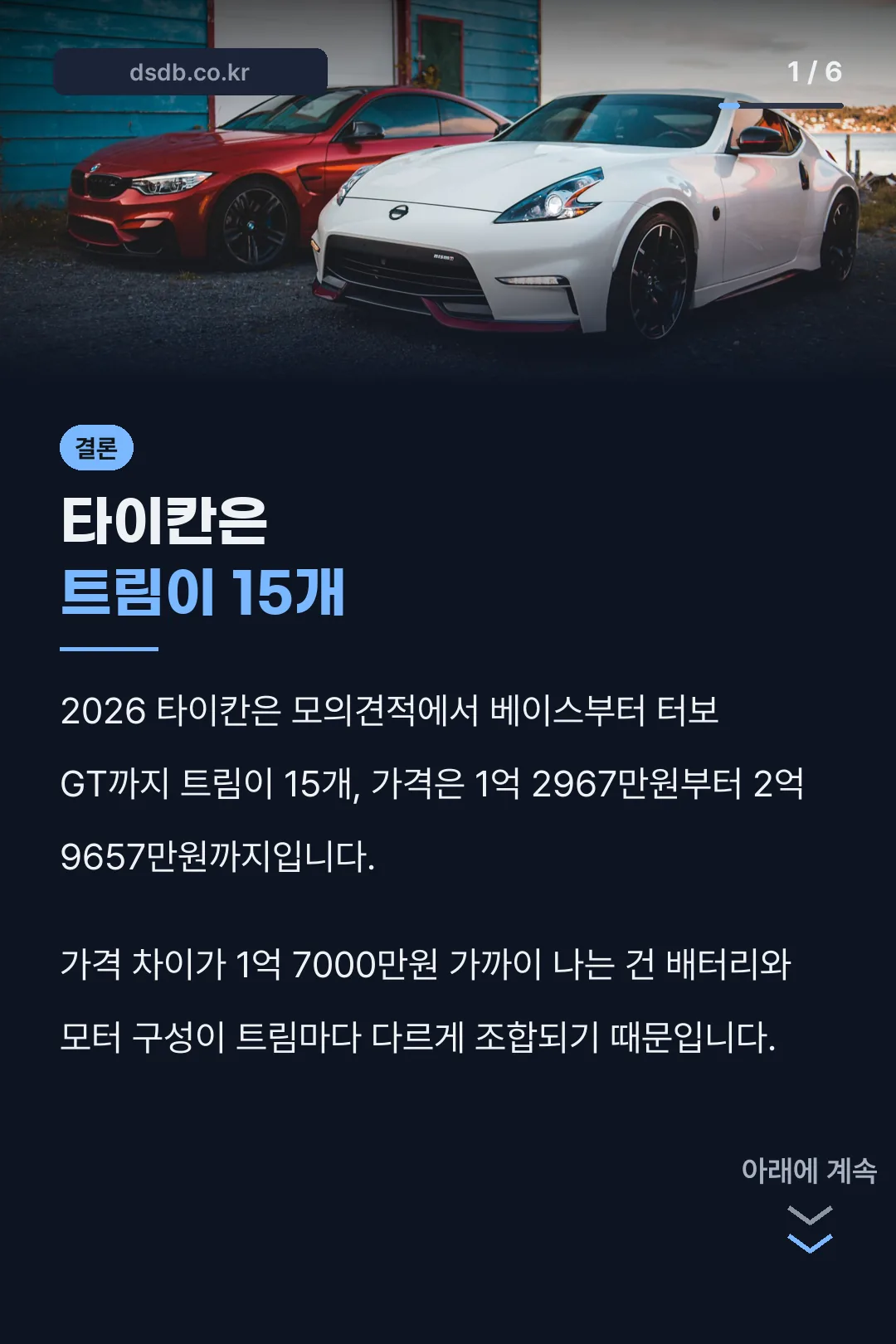 타이칸 트림 15개와 가격 범위